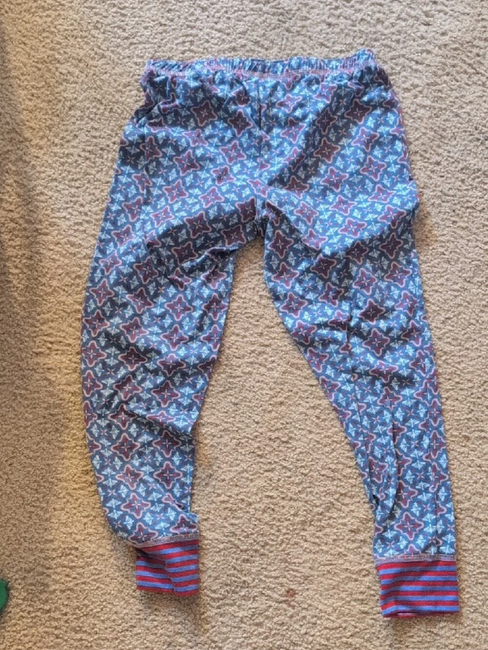 Matilda Jane Blue Geometric Lounge Pants with Red-Striped Cuffs